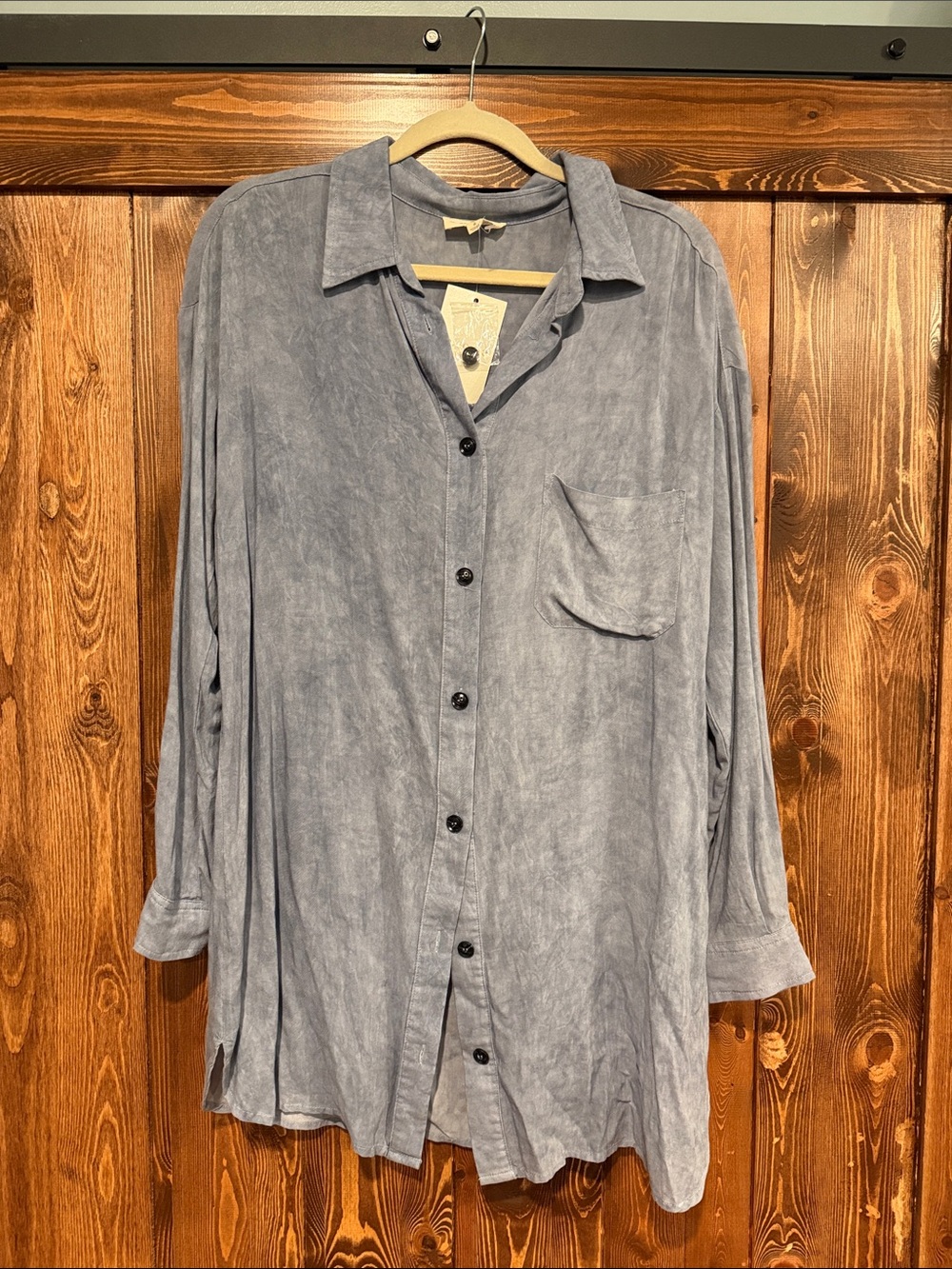 eesome Dusty Blue Button-Up Blouse
